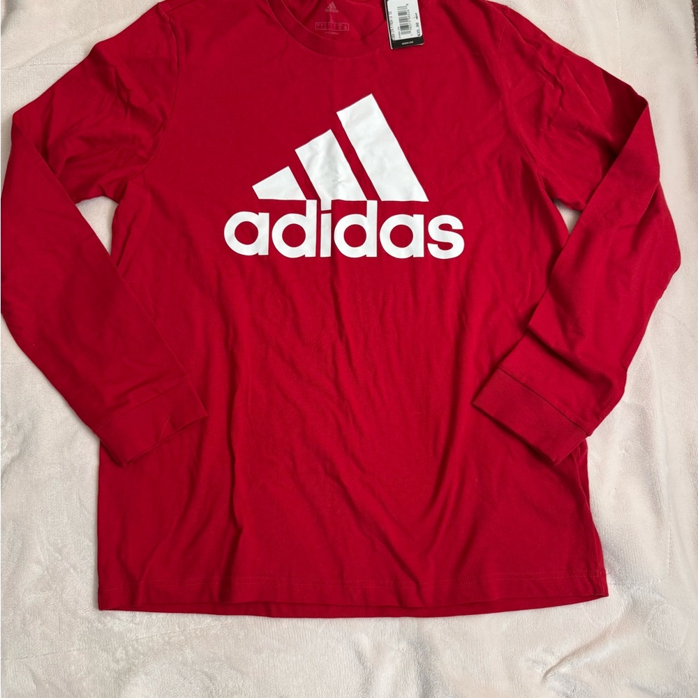 adidas Red Long Sleeve with White Logo - Picture 2 of 3